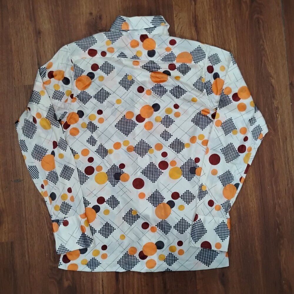 Vintage MCM Mod Put On Shop Sears Dots Checkers Pattern Disco Shirt - Picture 5 of 5